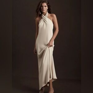 BHLDN Ruby Twist Halter Satin Gown in champagne